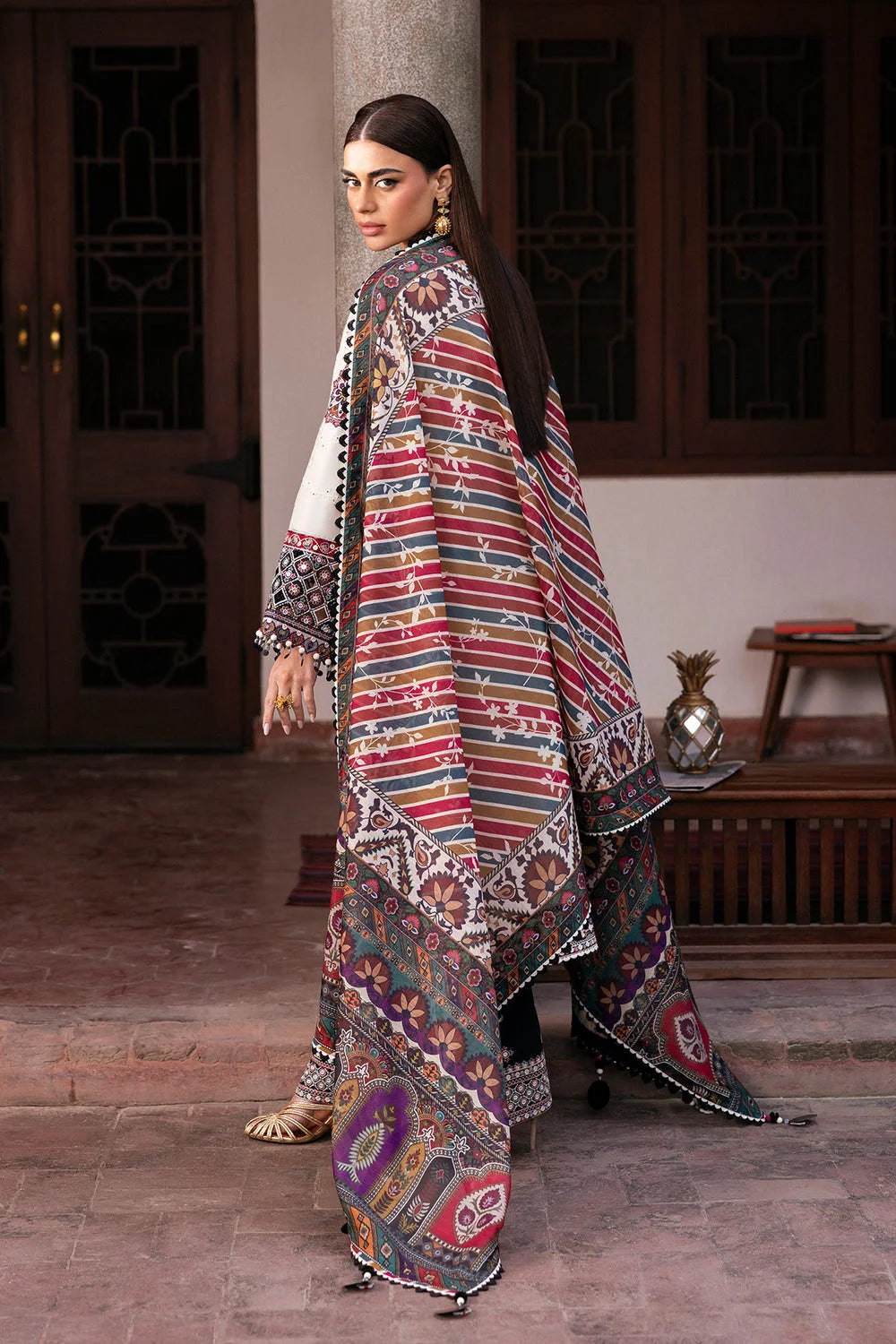 SP-JZ2800(D) Dhanak Unstitched Fully Sequence Embroidered 3pc Suit With Digital Printed Wool Shawl