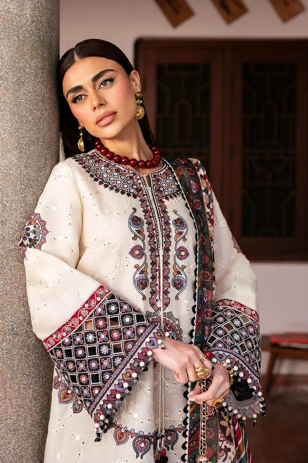SP-JZ2800(D) Dhanak Unstitched Fully Sequence Embroidered 3pc Suit With Digital Printed Wool Shawl