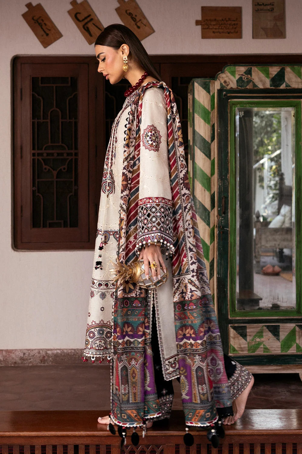 SP-JZ2800(D) Dhanak Unstitched Fully Sequence Embroidered 3pc Suit With Digital Printed Wool Shawl