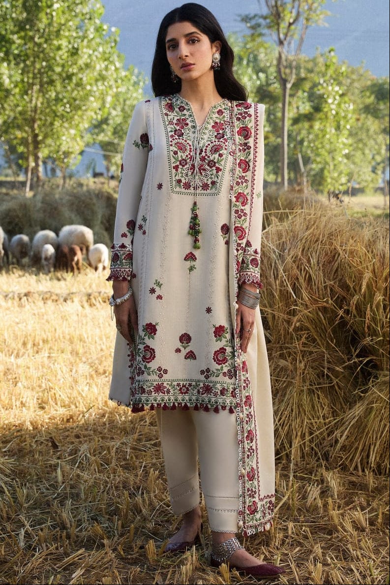 SP-AJ630 Unstitched Heavy Embroidered Dhanak Suit With Embroidered Dhanak Shawl - Shaa Posh