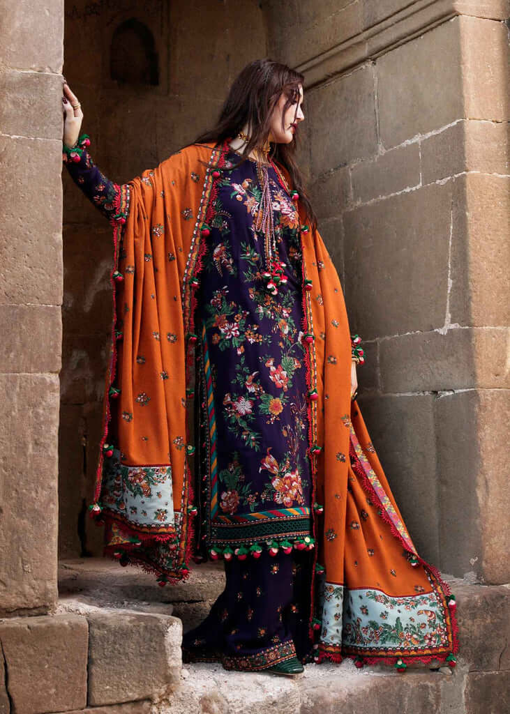 SP-680 Unstitched Heavy Embroidered Dhanak Suit Embroidered Dhanak Shawl - Shaa Posh