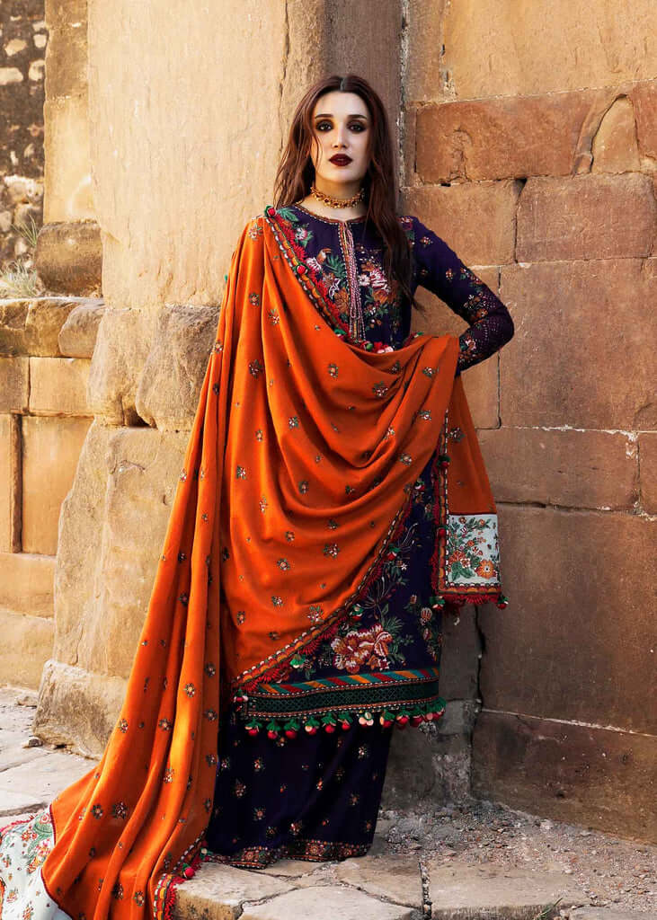 SP-680 Unstitched Heavy Embroidered Dhanak Suit Embroidered Dhanak Shawl - Shaa Posh