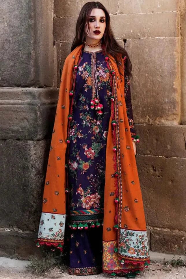SP-680 Unstitched Heavy Embroidered Dhanak Suit Embroidered Dhanak Shawl - Shaa Posh