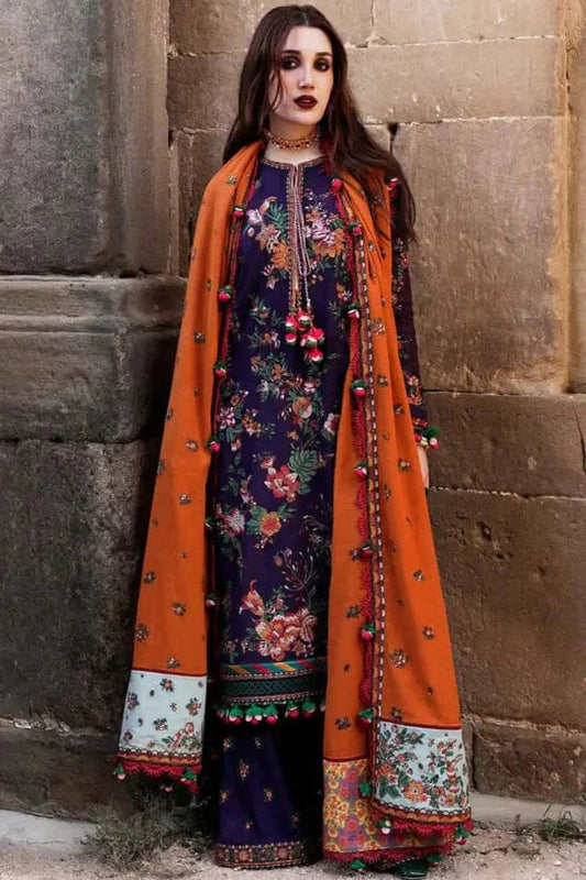 SP-680 Unstitched Heavy Embroidered Dhanak Suit Embroidered Dhanak Shawl - Shaa Posh