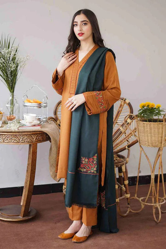 SP-GA1120 Unstitched Heavy Embroidered Dhanak Suit Embroidered Dhanak Shawl - Shaa Posh