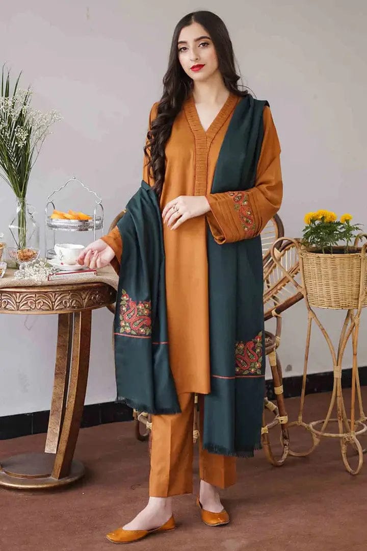 SP-GA1120 Unstitched Heavy Embroidered Dhanak Suit Embroidered Dhanak Shawl - Shaa Posh