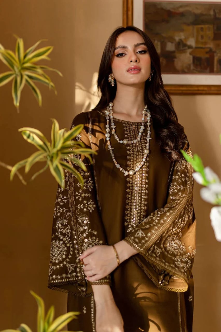 SP-68 Unstitched Fully Embroided Dhanak 2 Piece Suit - Shaa Posh