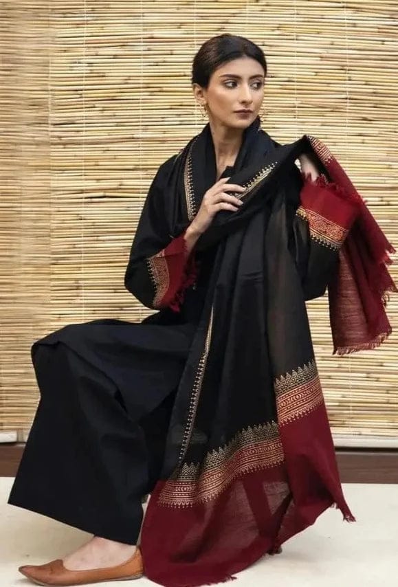 SP-1076 3Pc Unstitched Dhanak Suit with Printed Woolen Shawl - Shaa Posh