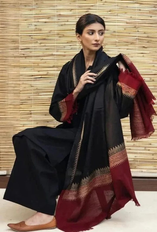 SP-1076 3Pc Unstitched Dhanak Suit with Printed Woolen Shawl - Shaa Posh