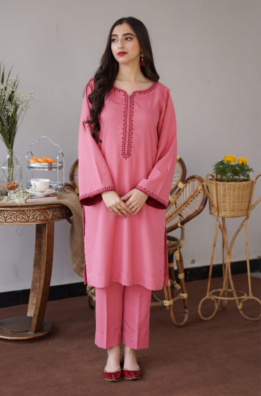 SP-AS15 Unstitched Fully Embroidered Dhanak Suit With Dhanak Shawl - Shaa Posh