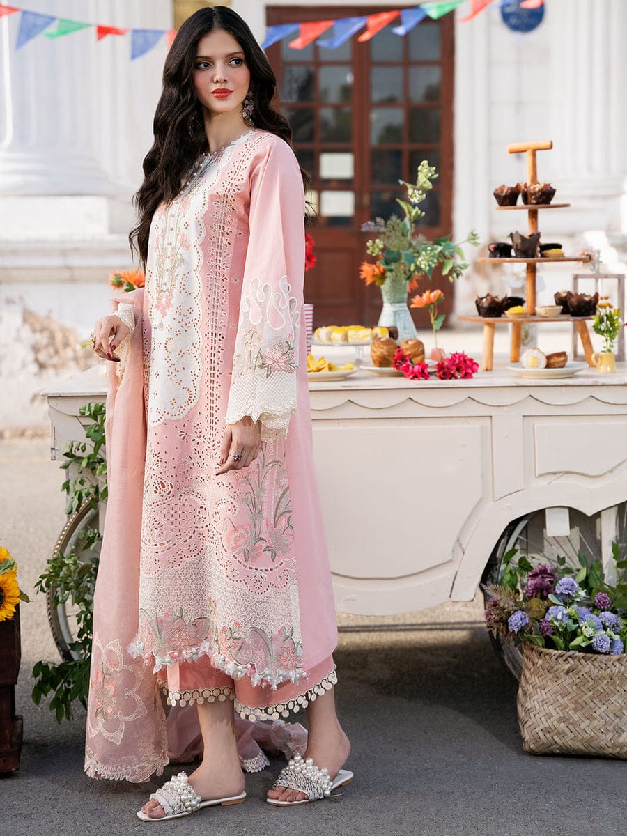 SP-2585 Lawn Unstitched Embroidered 3pc Suit With Organza Embroidered Dupatta - Shaa Posh