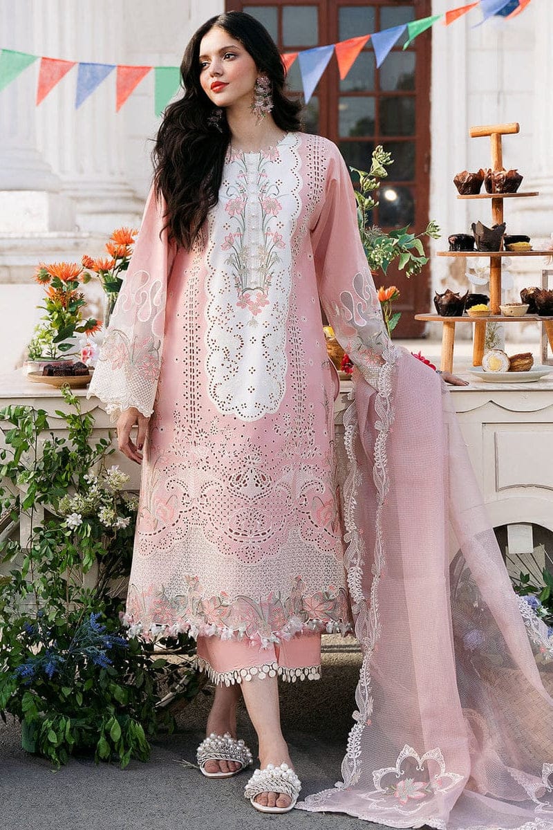 SP-2585 Lawn Unstitched Embroidered 3pc Suit With Organza Embroidered Dupatta - Shaa Posh