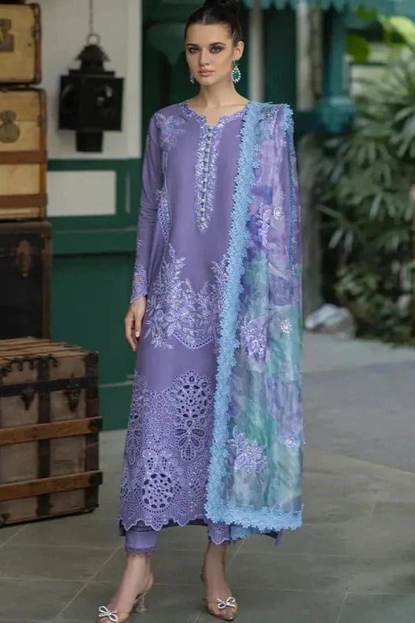 SP-OR86 Lawn Unstitched 3pc Fully Embroidered Suit With Cotton Net Silky Printed Dupatta 4 Sided Embroidered Lace - Shaa Posh
