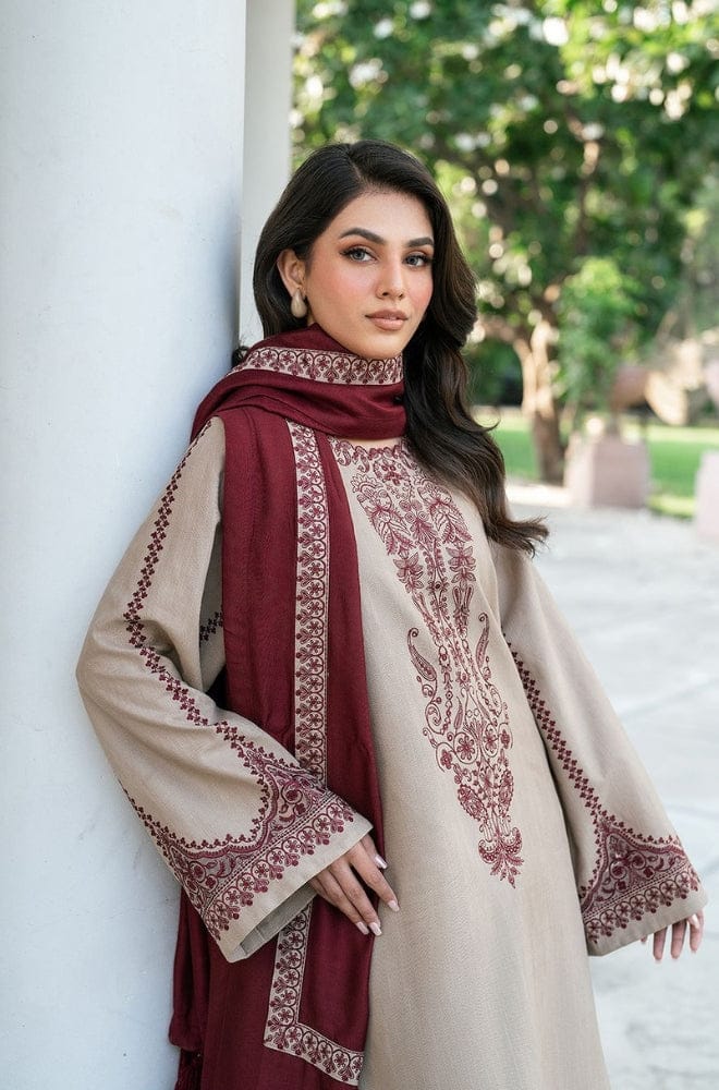 SP-KD910 Unstitched Heavy Embroidered Dhanak Suit With Embroidered Dhanak Shawl - Shaa Posh