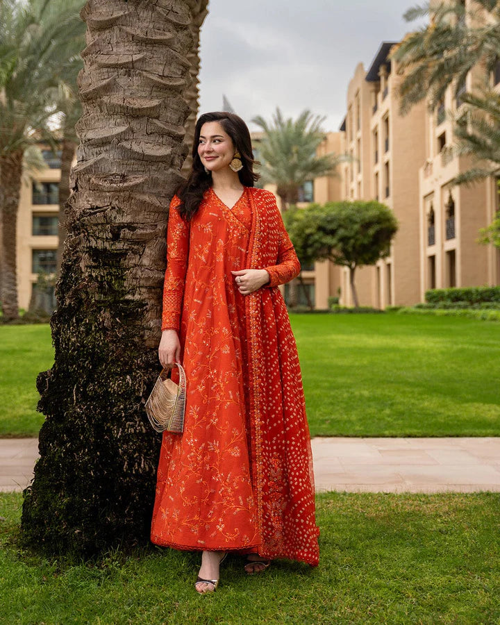 Embroidered 3-piece lawn suit by Shaa Posh featuring a fully embroidered unstitched frock, printed cotton lawn, and matching dupatta.
