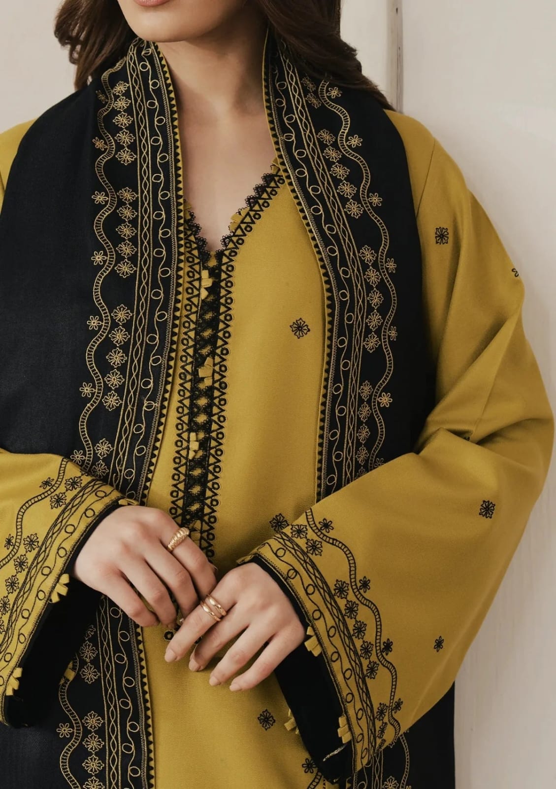 SP-90 Unstitched Fully Embroidered Dhanak Suit With 4 Sided Embroidered Dhanak Shawl ( Shawl Is Ready To Wear )