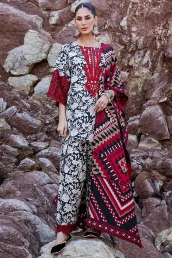 SP-MB34 Khaddar 3pc Digital Printed Suit With Digital Printed Khaddar Dupatta & Embroidered Patches - Shaa Posh