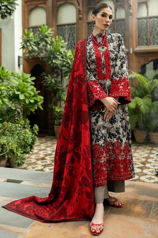 SP-MB437 Digital Printed Linen Suit 3pc with Linen Digital Printed Dupatta & Embroidered Patches - Shaa Posh