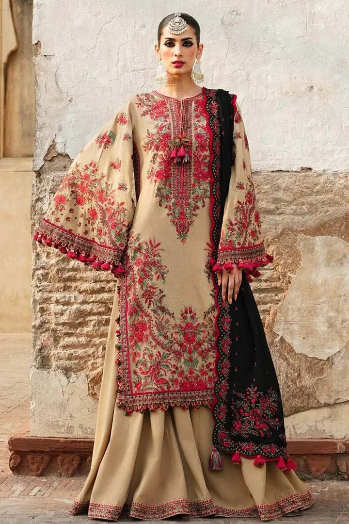 SP-690 Unstitched Heavy Embroidered Dhanak Suit Embroidered Dhanak Shawl - Shaa Posh