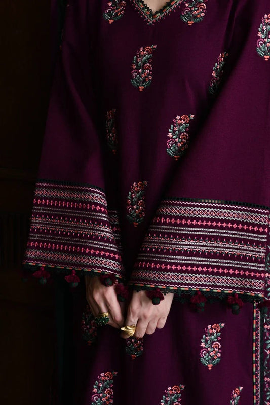 SP-92 Unstitched Fully Embroidered Dhanak Suit With 4 Sided Embroidered Dhanak Shawl