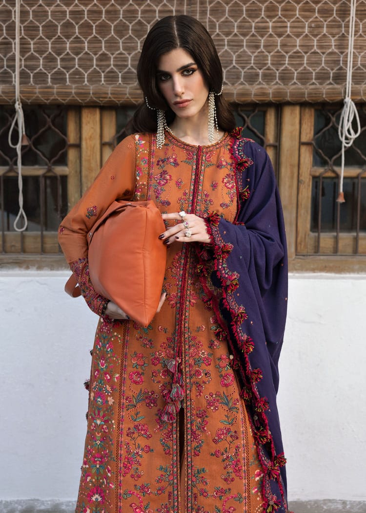SP-MB610 Unstitched Heavy Embroidered Dhanak Suit With Embroidered Dhanak Shawl - Shaa Posh