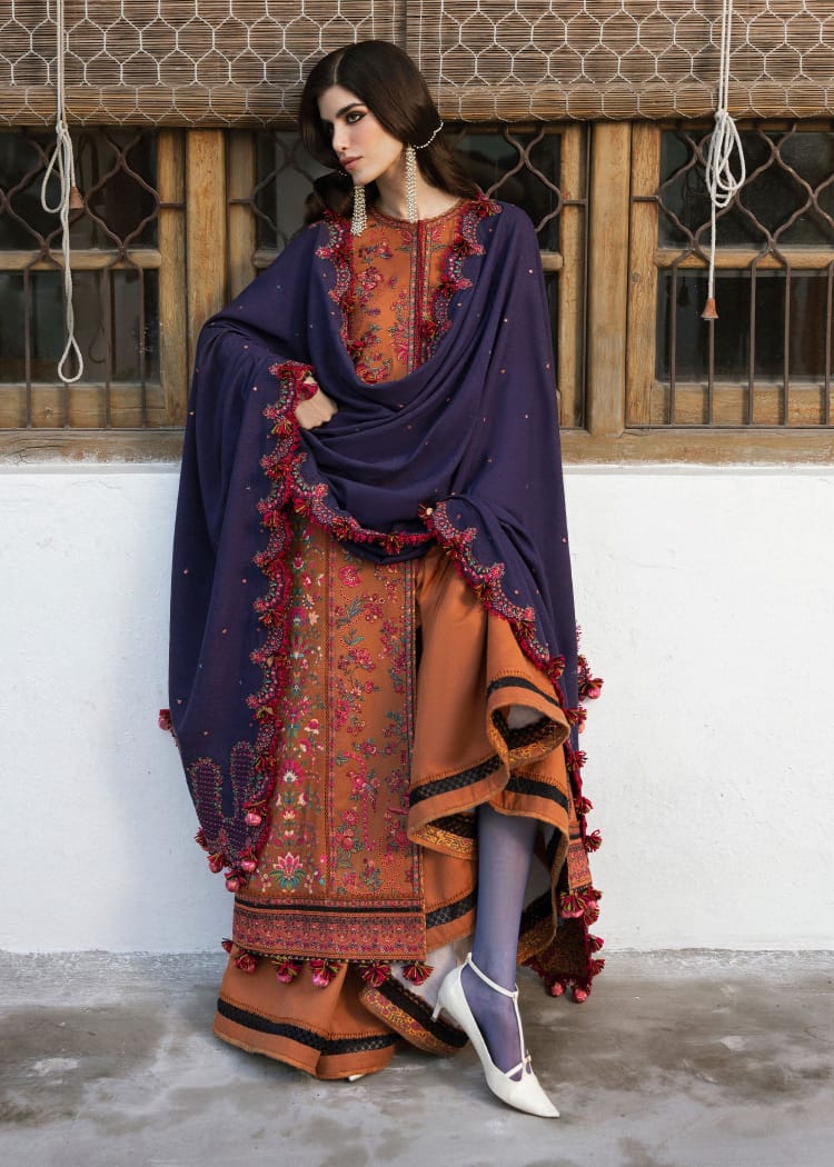 SP-MB610 Unstitched Heavy Embroidered Dhanak Suit With Embroidered Dhanak Shawl - Shaa Posh