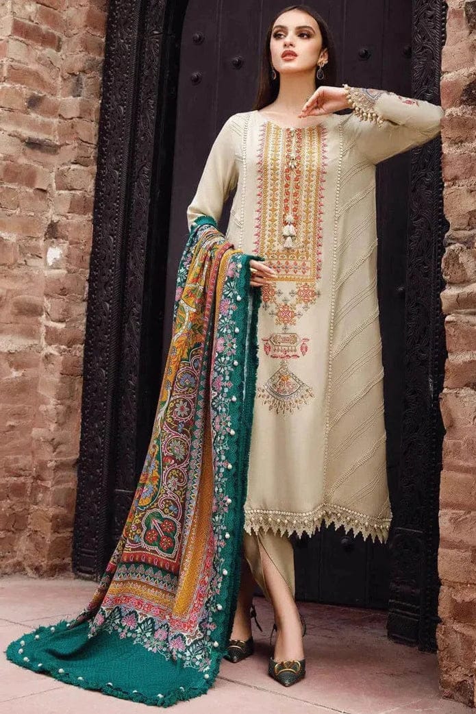 SP-RM670 Dhanak Embroidered Suit With Digital Printed Wool Shawl - Shaa Posh
