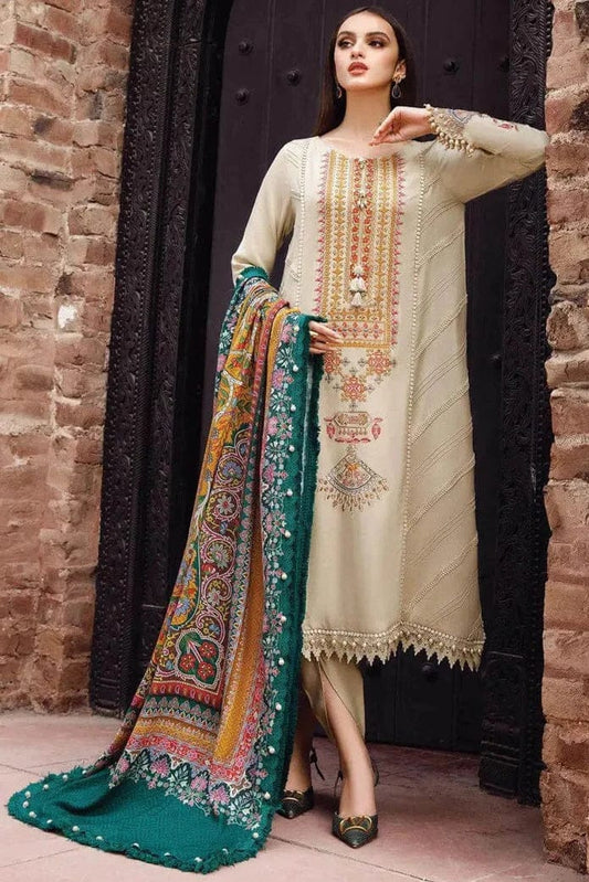 SP-RM670 Dhanak Embroidered Suit With Digital Printed Wool Shawl - Shaa Posh
