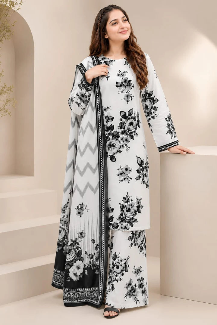 SP-D340 Digital Printed Lawn Suit 3pc With Lawn Digital Printed Dupatta - Shaa Posh