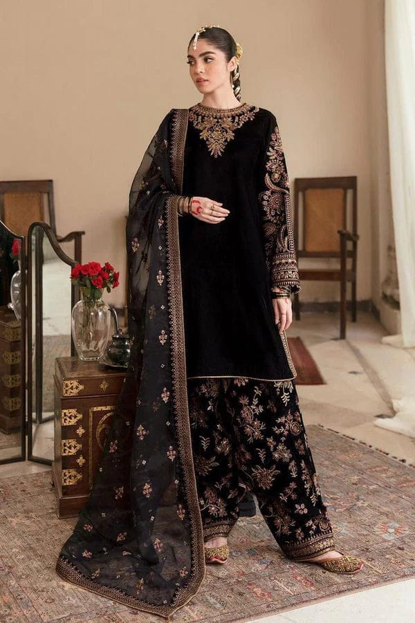 SP-804 Sequence Embroidered 9000 Micro Velvet 3Pc With Organza Embroidered Dupatta - Shaa Posh