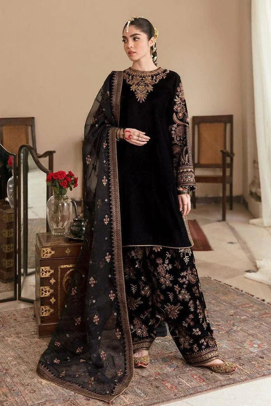 SP-804 Sequence Embroidered 9000 Micro Velvet 3Pc With Organza Embroidered Dupatta - Shaa Posh