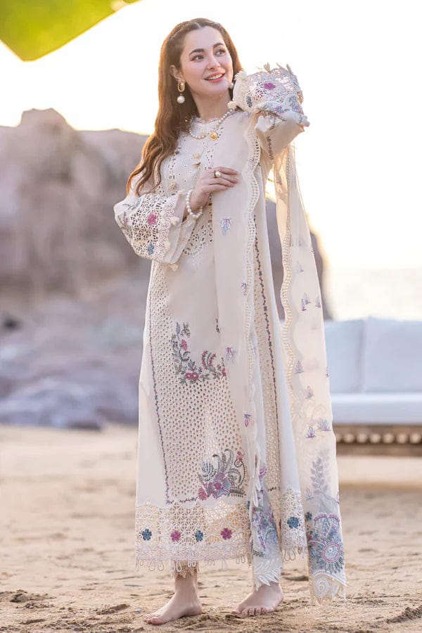 SP-QL2605 Lawn Unstitched Embroidered 3pc Suit With Organza Embroidered Dupatta - Shaa Posh