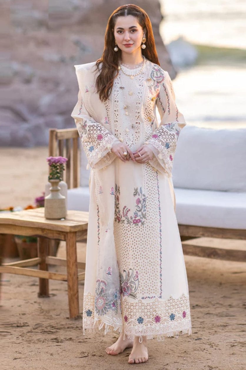 SP-QL2605 Lawn Unstitched Embroidered 3pc Suit With Organza Embroidered Dupatta - Shaa Posh