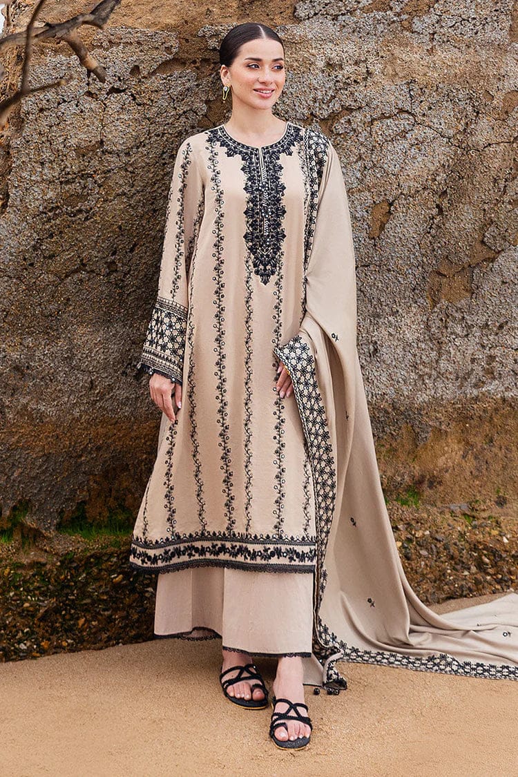 SP-AJ950 Unstitched Fully Embroidered Dhanak Suit With Embroidered Dhanak Shawl - Shaa Posh