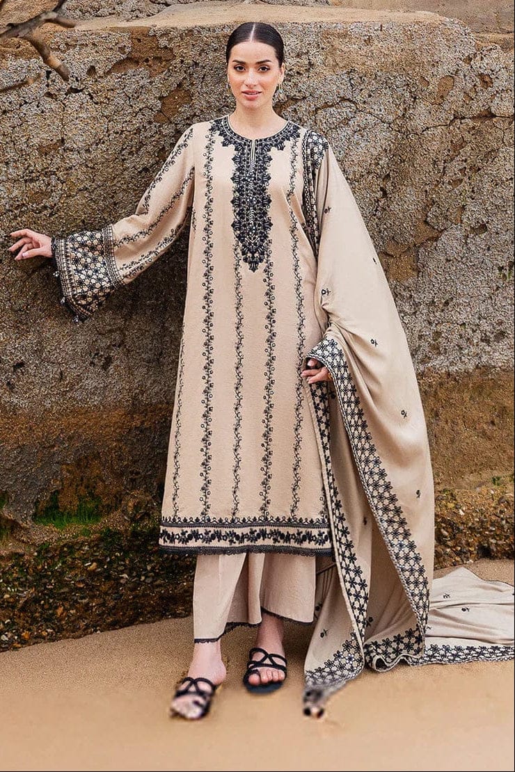 SP-AJ950 Unstitched Fully Embroidered Dhanak Suit With Embroidered Dhanak Shawl - Shaa Posh