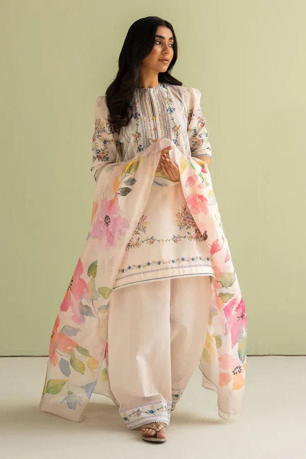 SP-BQ423 Unstitched Digital Printed Lawn Suit 3pc With Digital Printed Silk Dupatta - Shaa Posh