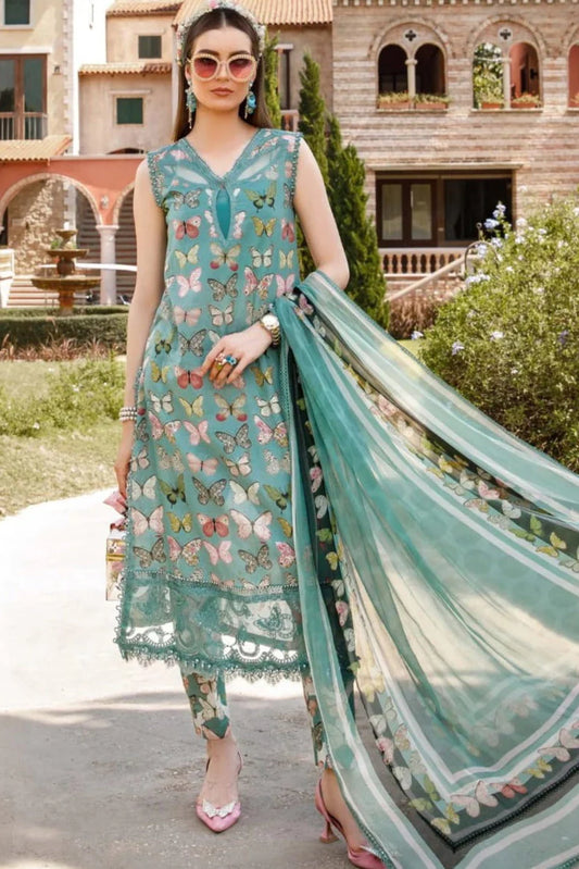SP-MB26 Digital Printed Lawn Unstitched Suit 3pc with Monar Digital Printed Dupatta & Daman Embroidered Lace - Shaa Posh