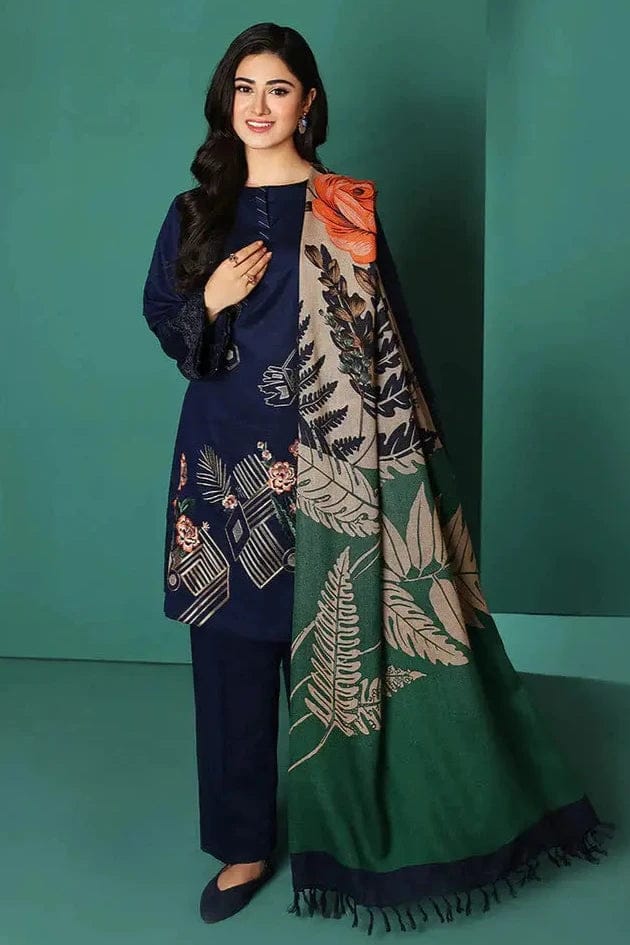 SP-NS195 Unstitched Fully Embroided Dhanak Suit With Wool Shawl - Shaa Posh
