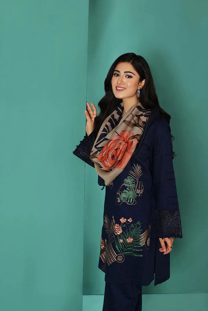 SP-NS195 Unstitched Fully Embroided Dhanak Suit With Wool Shawl - Shaa Posh