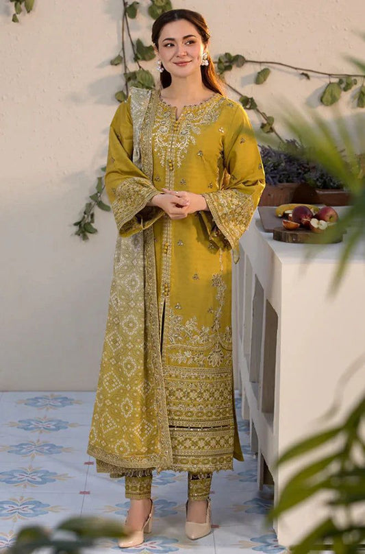 SP-44 Unstitched Embroidered Dhanak Suit With Embroidered Dhanak Shawl - Shaa Posh