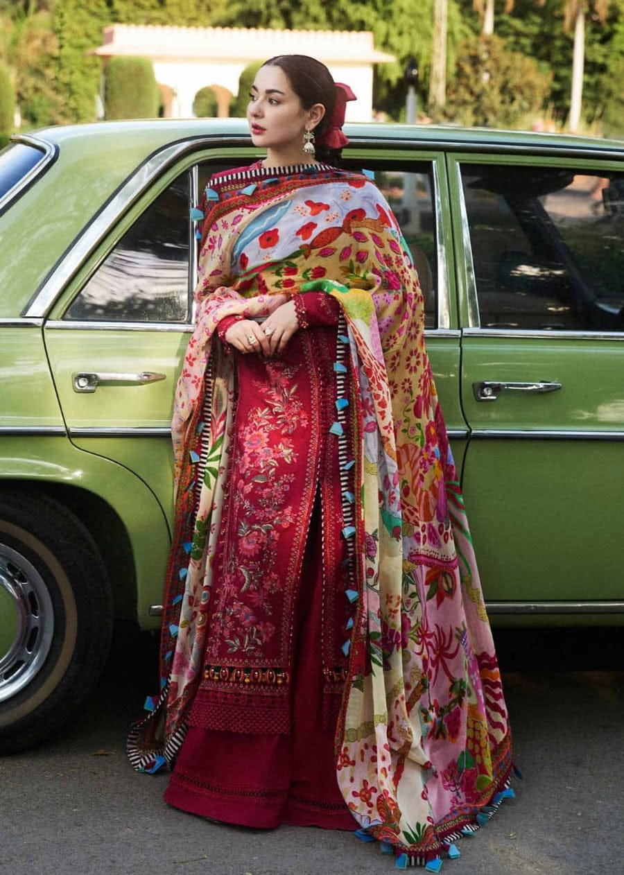 SP-MB550 Dhanak Embroidered Suit With Digital Printed Woolen Shawl - Shaa Posh