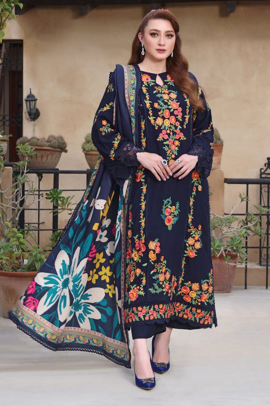 SP-BJ225 Lawn Embroidered 3pc Suit With Cotton Lawn Digital Printed Dupatta - Shaa Posh