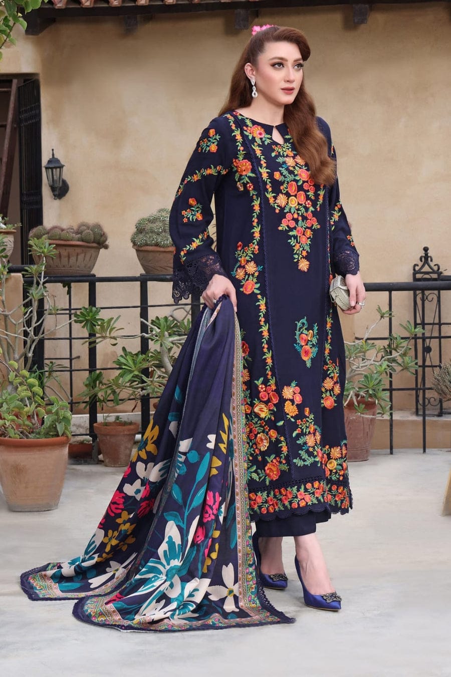 SP-BJ225 Lawn Embroidered 3pc Suit With Cotton Lawn Digital Printed Dupatta - Shaa Posh
