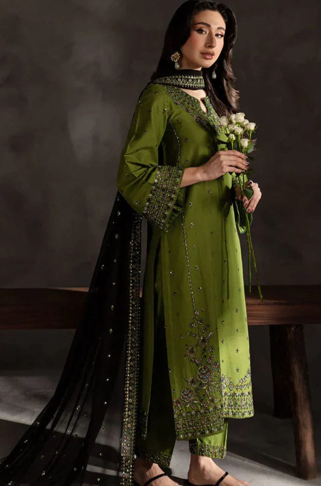 SP-89333 Lawn Embroidered 3pc Suit With Bamber Chiffon Embroidered Dupatta - Shaa Posh