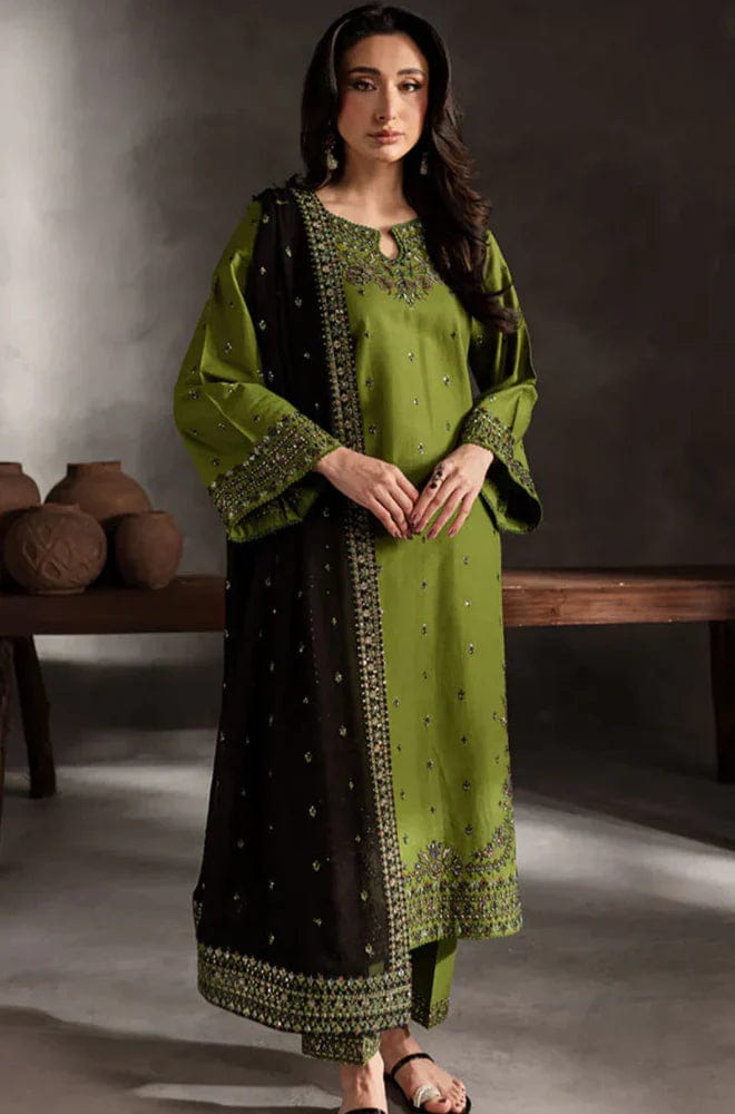 SP-89333 Lawn Embroidered 3pc Suit With Bamber Chiffon Embroidered Dupatta - Shaa Posh