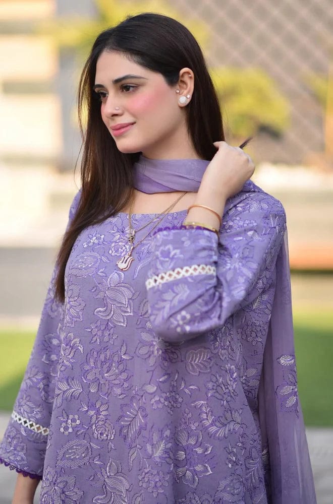 SP-BR2575 Unstitched Embroidered Lawn Suit 3pc With Bamber Chiffon Embroidered Dupatta - Shaa Posh