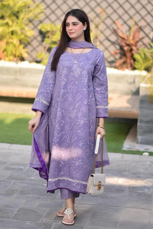 SP-BR2575 Unstitched Embroidered Lawn Suit 3pc With Bamber Chiffon Embroidered Dupatta - Shaa Posh
