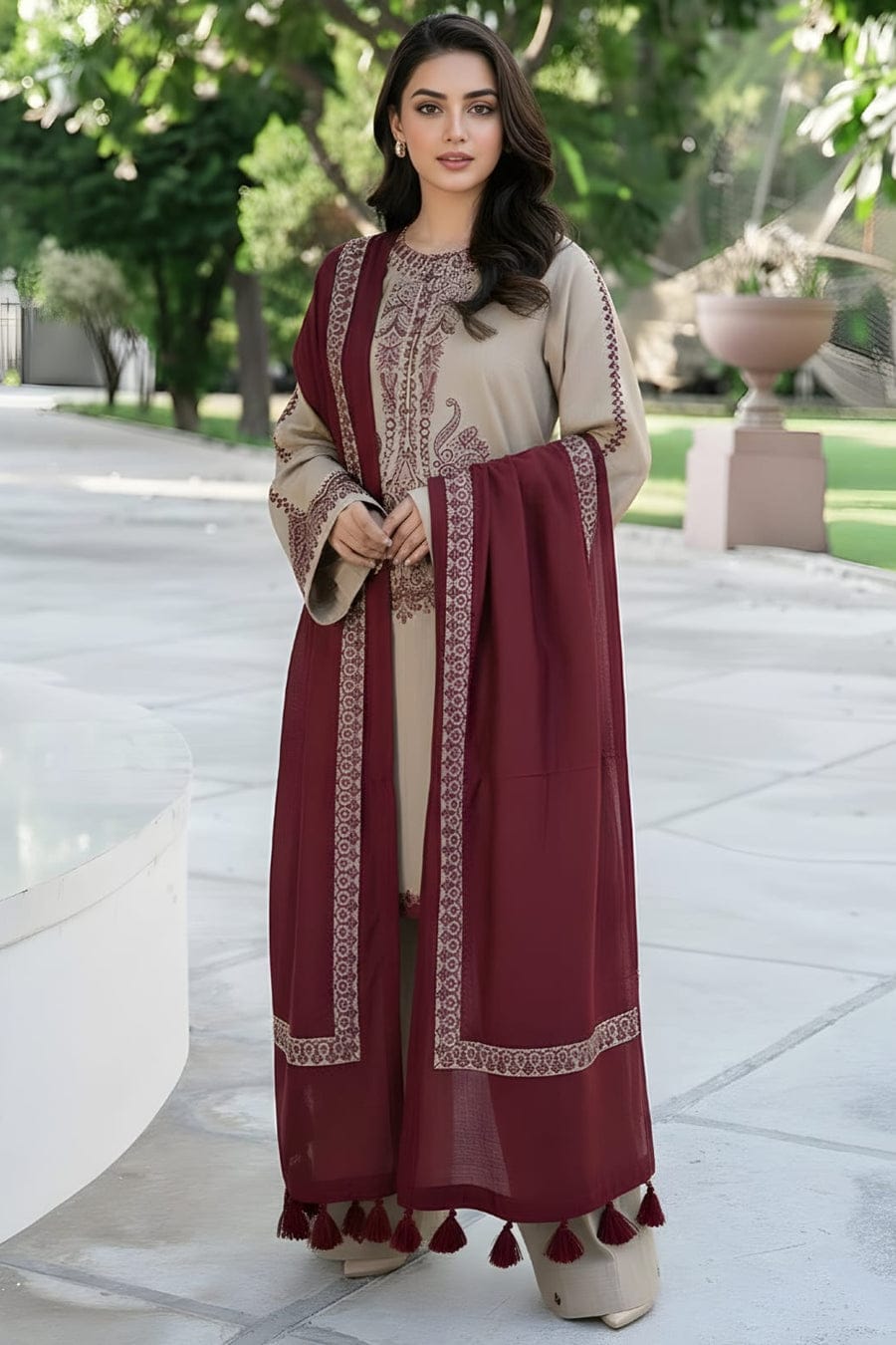 SP-KD910 Unstitched Embroidered Lawn Suit With Lawn Embroidered Dupatta & Embroidered Trouser - Shaa Posh