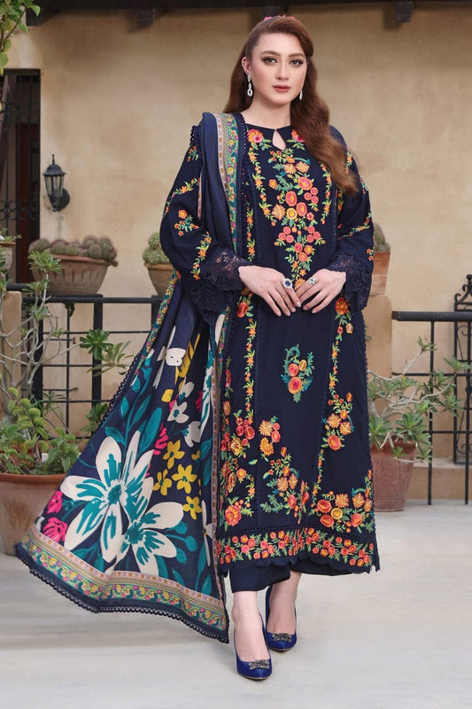 SP-225 Lawn Embroidered 3pc Suit With Cotton Lawn Digital Printed Dupatta - Shaa Posh