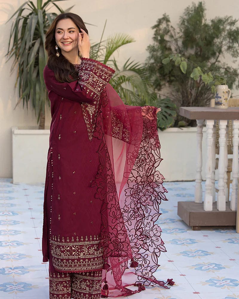 SP-2685 Lawn Unstitched Embroidered 3pc Suit With Organza Embroidered Cutwork Dupatta - Shaa Posh